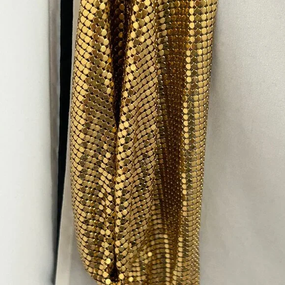 Vintage Signed Whiting & Davis Gold Tone Mesh Bib Necklace - Picture 7 of 7